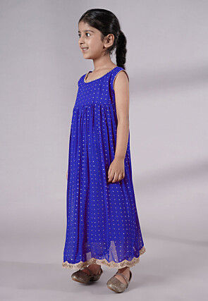 Embroidered Georgette Maxi Dress in Royal Blue