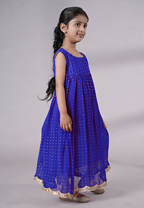 Embroidered Georgette Maxi Dress in Royal Blue