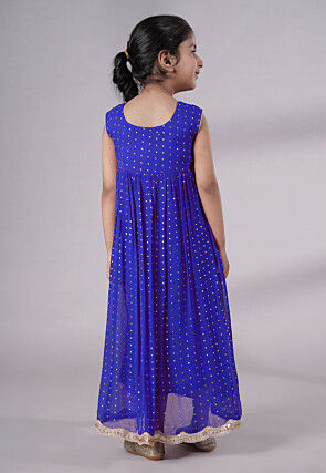 Embroidered Georgette Maxi Dress in Royal Blue