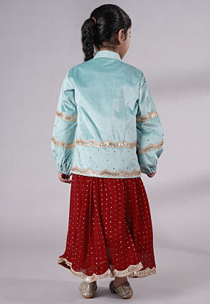 Embroidered Georgette Maxi Dress with Jacket in Maroon