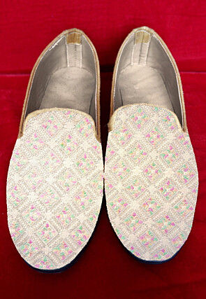 Embroidered Georgette Men Loafer in Off White