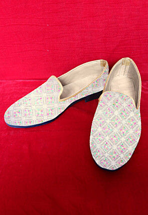Embroidered Georgette Men Loafer in Off White