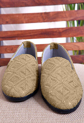 Embroidered Georgette Men Mojari in Dark Beige