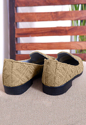 Embroidered Georgette Men Mojari in Dark Beige