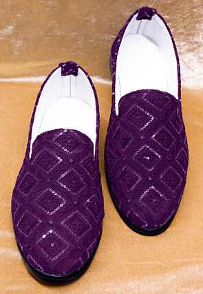 Embroidered Georgette Men Mojari in Purple