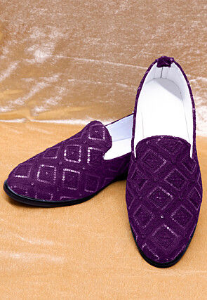 Embroidered Georgette Men Mojari in Purple