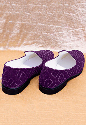 Embroidered Georgette Men Mojari in Purple
