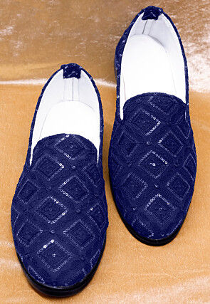 Embroidered Georgette Men Mojari in Royal Blue