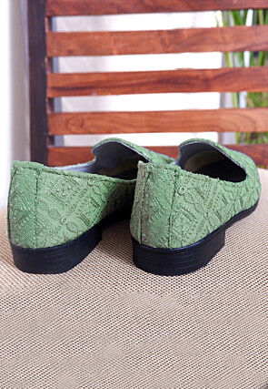 Embroidered Georgette Men Mojari in Dusty Green