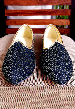 Embroidered Georgette Mojari in Navy Blue