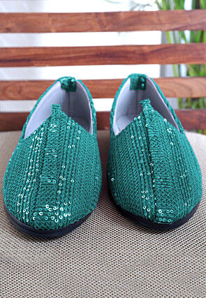 Embroidered Georgette Mojari in Teal Green