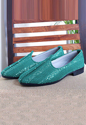 Embroidered Georgette Mojari in Teal Green