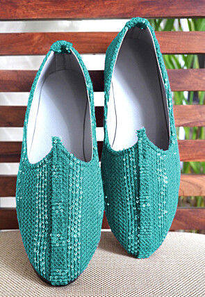 Embroidered Georgette Mojari in Teal Green