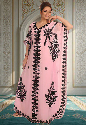 Embroidered Georgette Moroccan Kaftan in Baby Pink