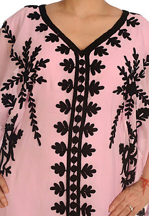 Embroidered Georgette Moroccan Kaftan in Baby Pink
