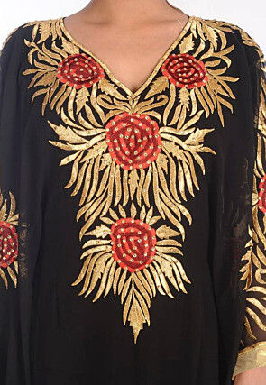 Embroidered Georgette Moroccan Kaftan in Black