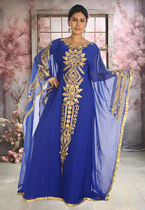 Embroidered Georgette Moroccan Kaftan in Royal Blue