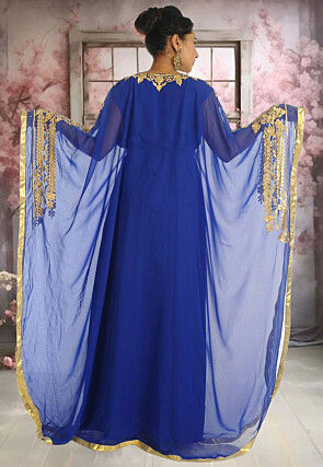 Embroidered Georgette Moroccan Kaftan in Royal Blue