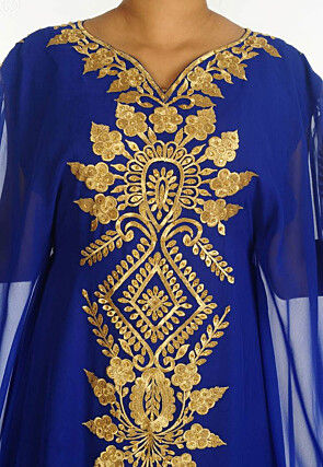 Embroidered Georgette Moroccan Kaftan in Royal Blue