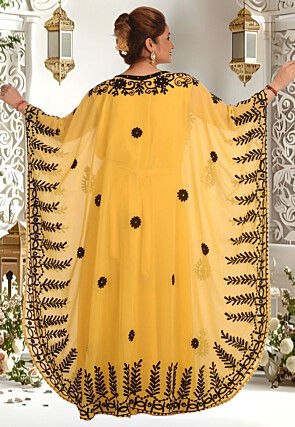 Embroidered Georgette Moroccan Kaftan in Yellow
