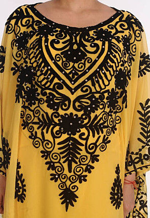 Embroidered Georgette Moroccan Kaftan in Yellow