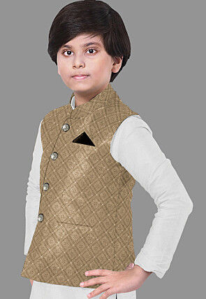Embroidered Georgette Nehru Jacket in Dark Begie