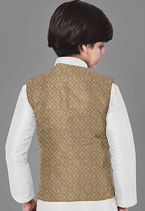Embroidered Georgette Nehru Jacket in Dark Begie