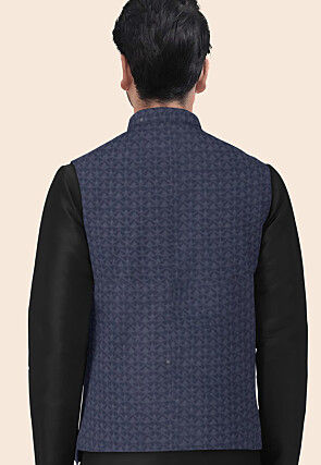Embroidered Georgette Nehru Jacket in Dark Grey