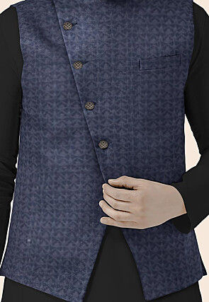 Embroidered Georgette Nehru Jacket in Dark Grey