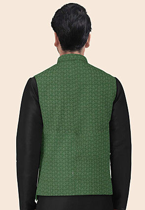 Embroidered Georgette Nehru Jacket in Green