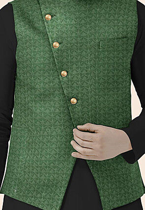 Embroidered Georgette Nehru Jacket in Green
