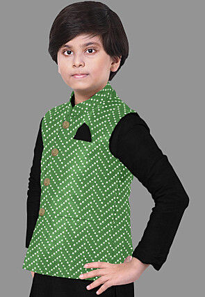 Embroidered Georgette Nehru Jacket in Light Green