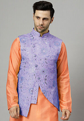 Embroidered Georgette Nehru Jacket in Light Purple