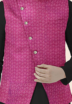 Embroidered Georgette Nehru Jacket in Magenta