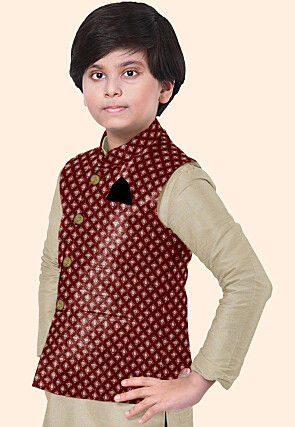 Embroidered Georgette Nehru Jacket in Maroon