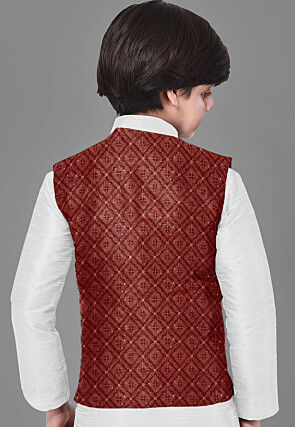 Embroidered Georgette Nehru Jacket in Maroon