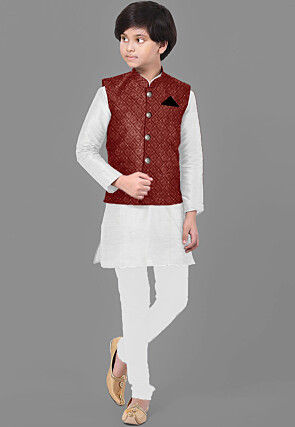 Embroidered Georgette Nehru Jacket in Maroon