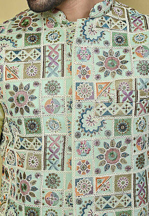 Embroidered Georgette Nehru Jacket in Pastel Green