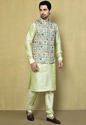 Embroidered Georgette Nehru Jacket in Pastel Green