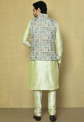 Embroidered Georgette Nehru Jacket in Pastel Green