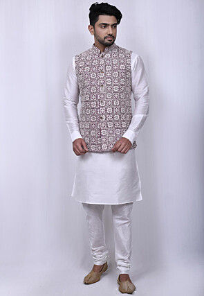 Embroidered Georgette Nehru Jacket in Purple