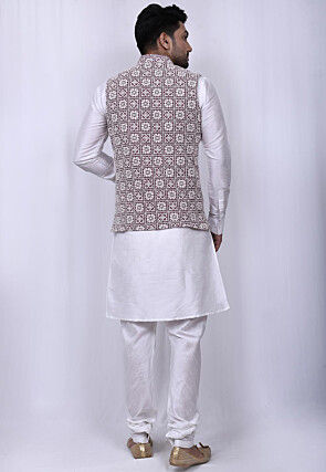 Embroidered Georgette Nehru Jacket in Purple