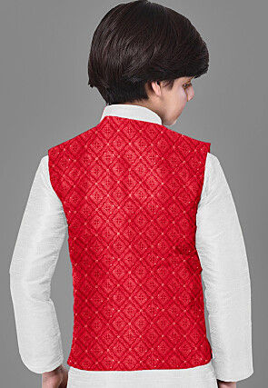 Embroidered Georgette Nehru Jacket in Red