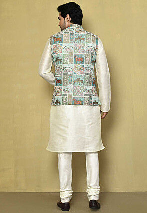 Embroidered Georgette Nehru Jacket in Sea Green and Multicolor
