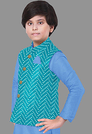 Embroidered Georgette Nehru Jacket in Turquoise