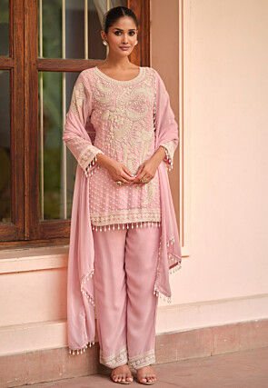 Embroidered Georgette Pakistani Suit in Baby Pink