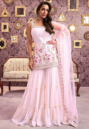 Embroidered Georgette Pakistani Suit in Baby Pink