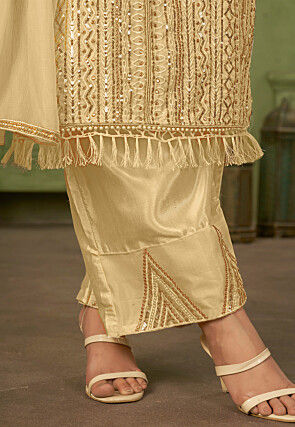 Embroidered Georgette Pakistani Suit in Beige
