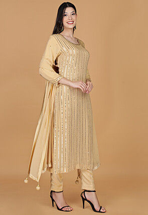 Embroidered Georgette Pakistani Suit in Beige