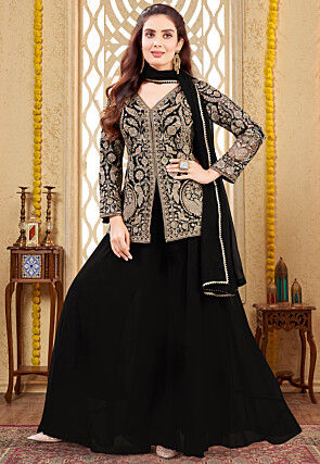 Embroidered Georgette Pakistani Suit in Black
